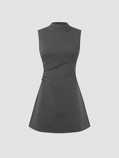 Lunelith SHEIN Lunessa Vestido de cuello alto y cintura ceñida con silueta evasé, ropa de oficina de moda y versátil para mujer