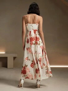 Anewsta Vestido de tirantes de mujer con elegante estampado de rosas y flores, para el verano - Blanco - Ver 2
