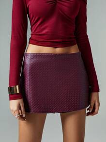 Poéselle 酒红色PU材质时尚短裙，Siren's Office出品，适合日常外出和通勤穿着，2024秋冬款 - 酒紅色 - 查看 6