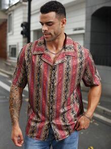 Manfinity Homme 大码全印花前扣夏季短袖衬衫 - 彩色 - 查看 1