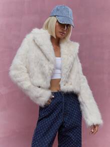 MISSGUIDED Cropped Fluffy Coat Winter Wear - Apricot - View 1