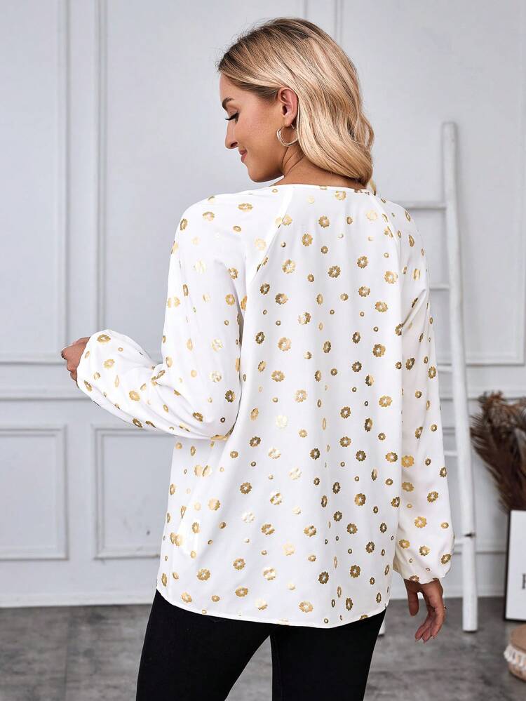 Women's Tie Front Floral Print Casual Long Sleeve Blouse