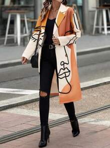 SHEIN LUNE 女士休闲抽象面部艺术图案常规大衣夹克秋冬季 - 彩色 - 查看 7