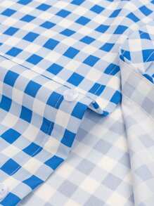 Manfinity Homme Men's Plaid Printed Casual Short Sleeve Shirt, Summer Clothes - Blue and White - View 4