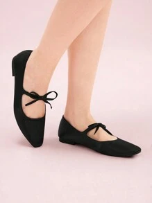 CUCCOO DOLLMOD Black Bowknot Low Vamp Flat Shoes, Comfortable Soft Sole Lady's Daily Commute Flat Shoes Halloween Sorceress - Black - View 4