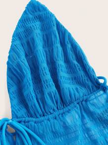 SHEIN ICON Split Hem Tie Backless Mesh Halter Y2k Top - Blue - View 3