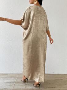 SHEIN Lady Holiday Dresses Four Season/Wedding Guest/Church Attire/Prom Dress/Gold Skirt/Dinner Outfit/Gold Women's Satin Jacquard Front Slit Dress, Casual Party Elegant - Gold - View 3