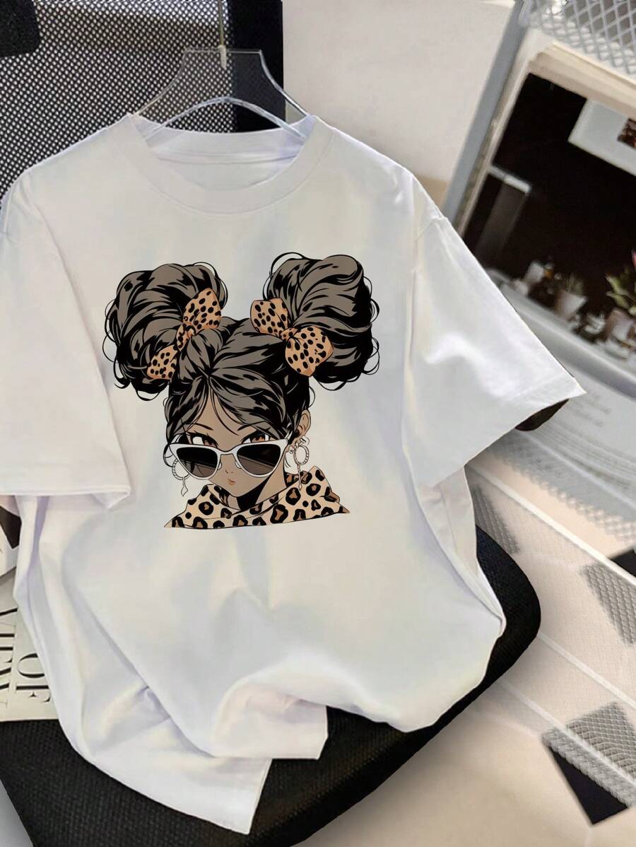SHEIN Sparklyn Camiseta Blanca De Manga Corta De Corte Regular Para Adolescente Niña - Blanco - Ver 1
