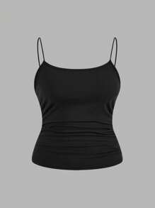 SHEIN EZwear 3pcs Plus Size Women Ruched Side Solid & Striped Cami Top, Summer - Multicolor - View 6