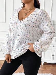 Calvaya Plus Size Casual Mixed Fiber Dropped Shoulder Sweater, Spring & Fall Knit Pullover Fall Winter - Multicolor - View 6