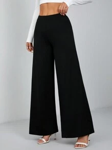 SHEIN PETITE 女款高弹力阔腿长裤黑色