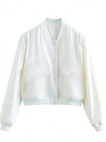 INAWLY Chaqueta casual de un solo botón de unicolor para mujer, de uso diario - Blanco - Ver 3