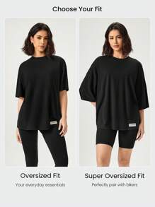 GLOWMODE Pima Cotton Unisex Trumpet Sleeve Round Neck Oversized Tee Daily Casual - Black - View 4