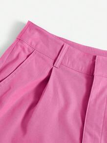 SHEIN Essnce Shorts holgados y casuales de tejido plisado con bolsillos de unicolor para mujer - Rosa - Ver 4