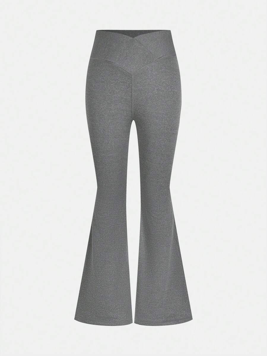 SHEIN Girlism Tween Girl Solid Color Fitted Flare Casual Knit Pants