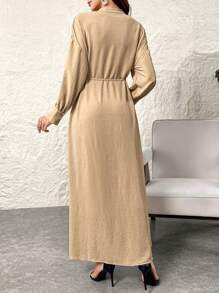 Al Najma Women's Solid Color Long Casual Dress Full Length Modest Elegant Style For Casual Daily/Work/Holiday/Evening Parties/Wedding Guest - Khaki - View 5
