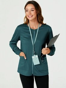 TaskEZ Scrub Nurse Uniform Women's Solid Color Zip Front Long Sleeve Pocket  Uniform Jacket