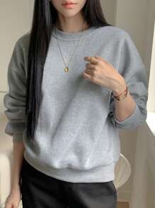 DAZY Áo nỉ Colorblock dành cho nữ có nơ cỡ lớn & chi tiết ruy băng ở cổ sau - Xám - Xem 7