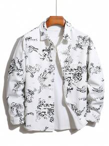 Manfinity Roughcore Men All-Over Print Denim Casual Shirt, Spring/Fall - White - View 1