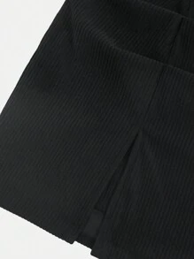 Sweetra 女式 A 字形开衩灯芯绒修身铅笔裙，夏季 Y2K 服装迷你短款女装 - 黑色 - 查看 6