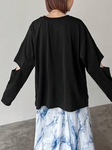 FRIFUL Camiseta ajustada de manga corte de unicolor para mujer