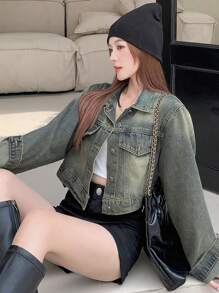 DAZY Women Washed Short Denim Jacket - Medium Wash - View 4