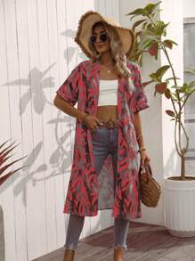 Swim Vcay 女式休闲全身印花短袖雪纺罩衫夏季