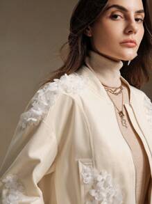 Anewsta 3D 花卉松紧腰女式夹克 - 白色 - 查看 2