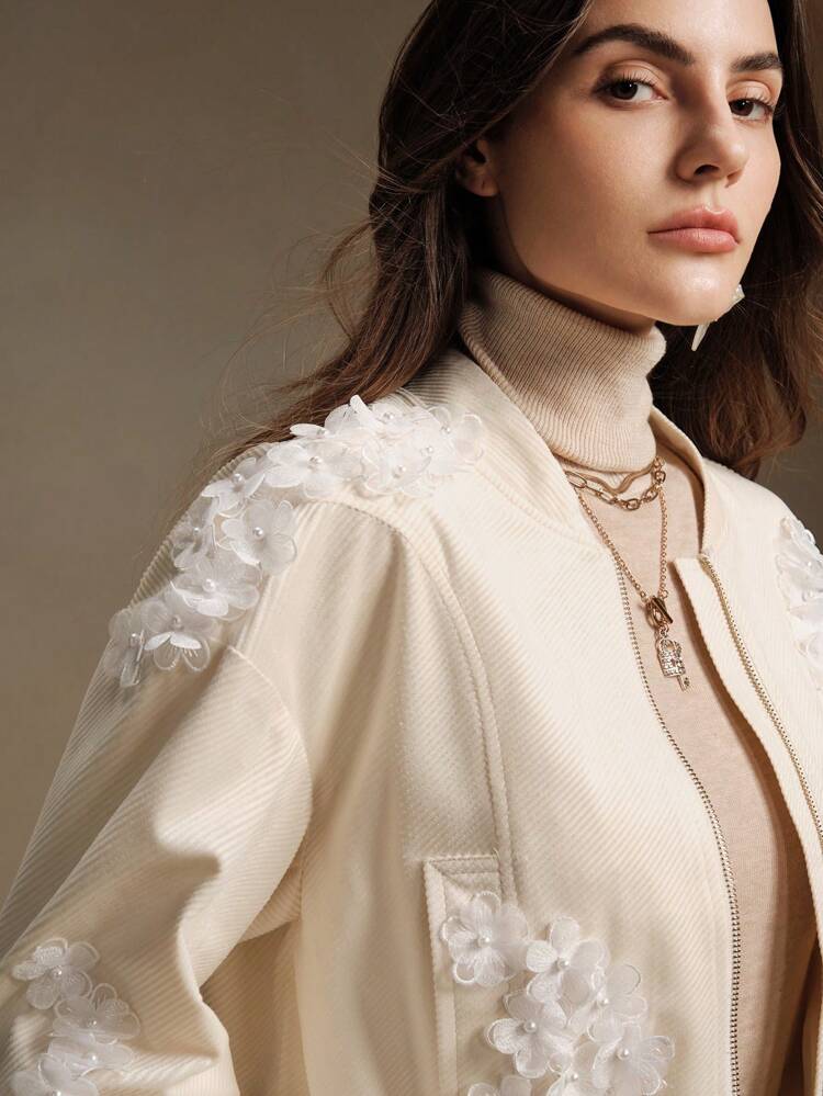 3D フローラル柄 弾性ウエスト レディース ジャケット