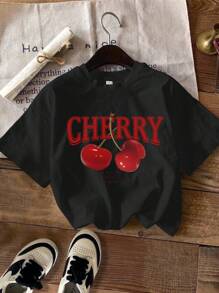 SHEIN EZwear مجموعة من 3 قطع تيشرت للأطفال بأكمام قصيرة وطباعة بسيطة، رقبة مستديرة، للنساء، صيفي - متعدد الألوان - مشاهدة 5