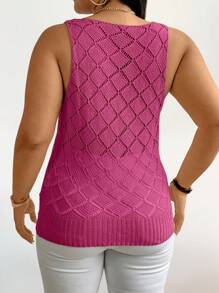 Breezaya 大码女式夏季纯色 V 领镂空休闲针织上衣 - 玫紅色 - 查看 2