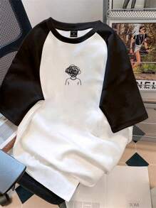 Manfinity Joysei Camiseta gráfica de cuello redondo de manga corta tejida con bloques de color para hombres de talla grande, regalo para el novio, para salir