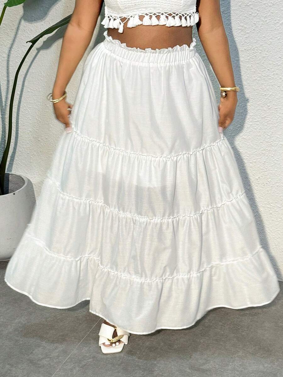 SHEIN SXY Falda voluminosa con múltiples volantes para mujeres - Blanco - Ver 1