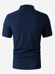 Manfinity Homme Camisa polo casual de manga corta con botones en el cuello de unicolor para hombre