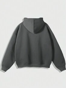 ROMWE MEN Goth Men's Numeric Print Hooded Long Sleeve Sweatshirt Sweatshirt - Grey - View 2