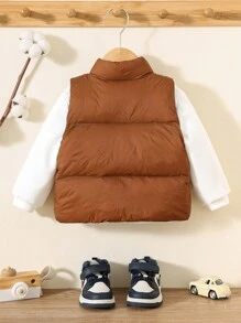 SHEIN Cute Baby Boy Woven Fabric Colorblock Jacket,In Fall/Winter - Camel - View 2