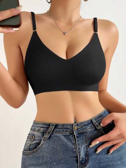 Brasier negro sin alambres para mujeres, sexy, cómodo, sin costuras, delgado, de moda, sostén deportivo de yoga