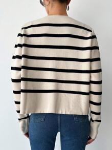 SHEIN Tall Striped Pattern Button Front Cardigan - Beige - View 2