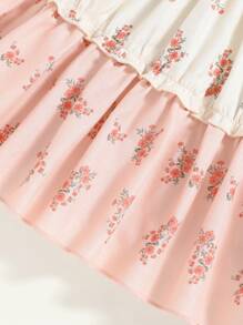 Cozy Pixies 女宝宝夏季休闲花卉图案拼色蝴蝶结装饰吊带背心裙 - 粉色 - 查看 5