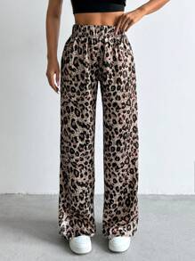 EURMUSE Leopar Printed Satin Low Waist Pant - Multicolor - View 5