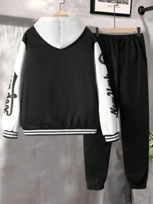 2pcs Teen Boy Basic Casual Sports Style Long Sleeve Top And Pants Set