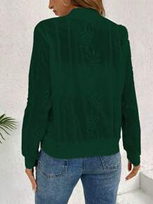 SHEIN LUNE Damen Baseball Jacke in Unifarbe mit Stickerei, Frühling & Herbst - Dunkelgrün - Übersicht 2