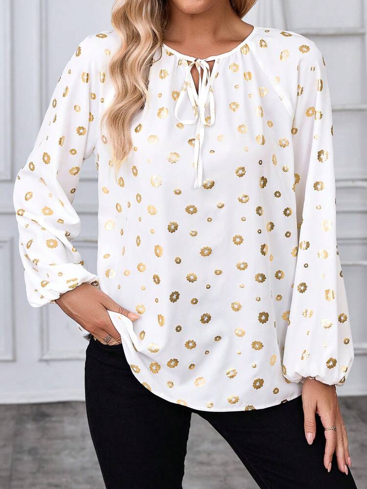 Women's Tie Front Floral Print Casual Long Sleeve Blouse