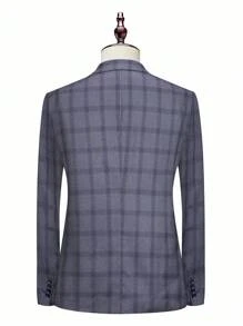 Manfinity Mode Conjunto de chaqueta y pantalones a cuadros de talla grande para hombre - Azul - Ver 2