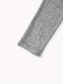 SHEIN LUNE 女士秋冬加垫立领褶皱侧边修身 T 恤，简约 T 恤 - 灰色 - 查看 4