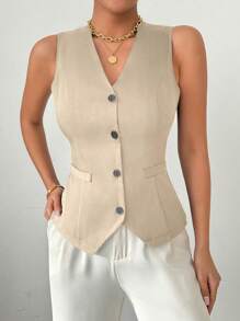 RosyDaze Women's Summer Daily Commute Short Vest Jacket - Apricot - View 4