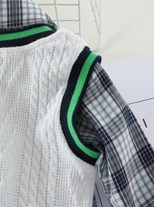 3 件套时尚男婴休闲格子衬衫、仿针织提花背心和长裤套装 - 彩色 - 查看 8