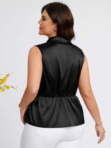 SHEIN Clasi Blusa sin mangas de unicolor y simple para mujeres de talla grande - Negro - Ver 2