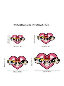 THE POWERPUFF GIRLS X SHEIN 1 件可爱心形卡通图案地毯，粉色地毯，情人节，Y2K - 彩色 - 查看 3