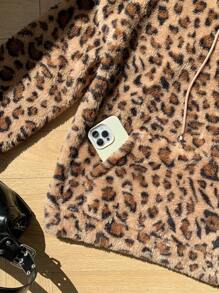 SHEIN EZwear 秋冬女士棕色豹纹连帽卫衣 - 彩色 - 查看 6